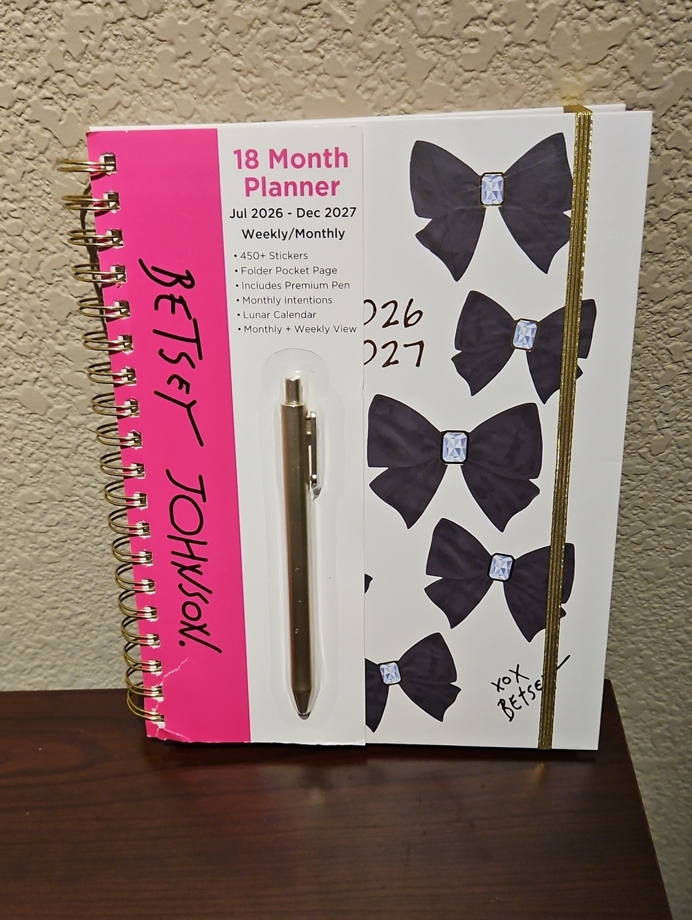 Betsey Johnson 18 Month Planner With Pen - July 2026-December 2027 - Black Bows